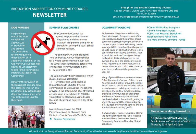 newsletter front cover. April issue